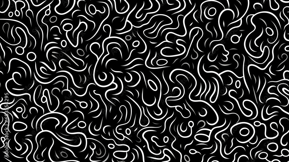 Seamless pattern with abstract black and white doodle shapes on a white background