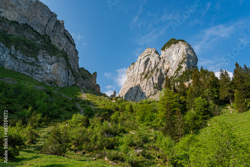 Wonderful hike in the Alpstein mountains in Appenzellerland Switzerland photo