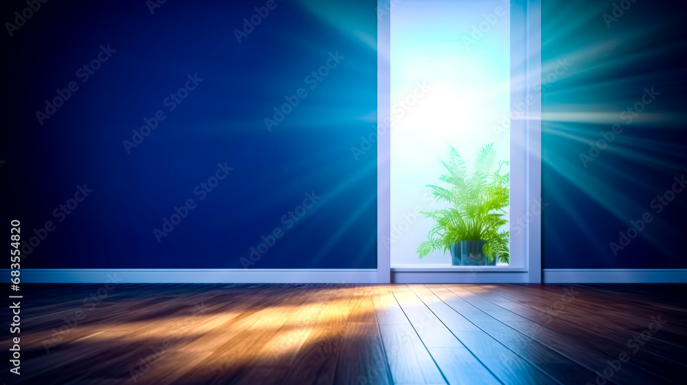 Obraz premium Empty room with potted plant in the corner of the room.