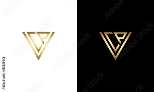 collection of gradient gold colored vcp initials with black and white background vector logo design