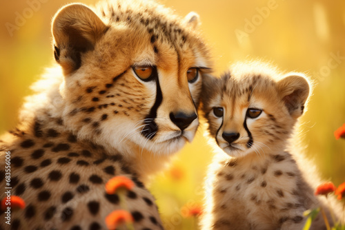 mother and cub cheetah closeup. mother's day concept photo
