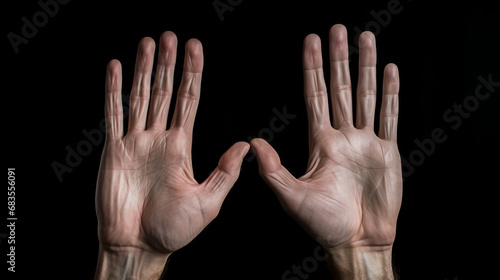 Marfan Syndrome  disease hands on black background photo