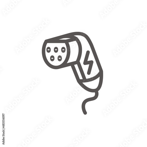 Icon of Electric car charging plug, Vector Icon, Editable Vector icons about electric charging, supercharger network, sustainable energy and electric vehicules, NACS and CCS plugs.

