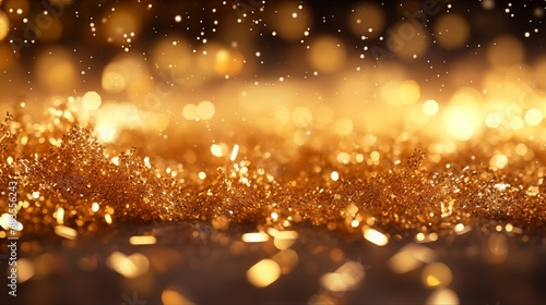 Blurred Elegance: Captivating Gold Glitter Sparkling on Enigmatic Black Canvas