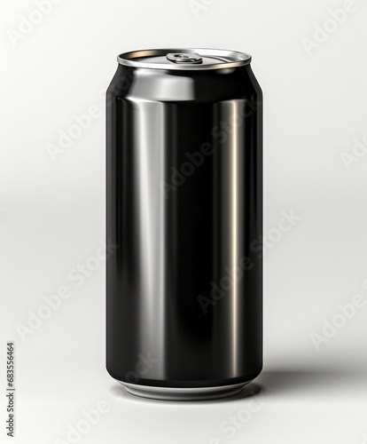 A blank refreshing black soda can on a white background. No label. Generative AI.