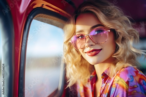A young and attractive woman driving a stylish car on a summer road trip, enjoying the freedom of the journey. © Andrii Zastrozhnov