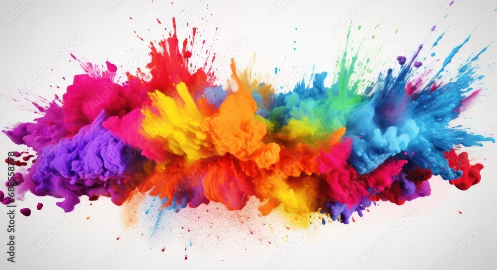 A colorful explosion of paint on a white background. Generative AI.
