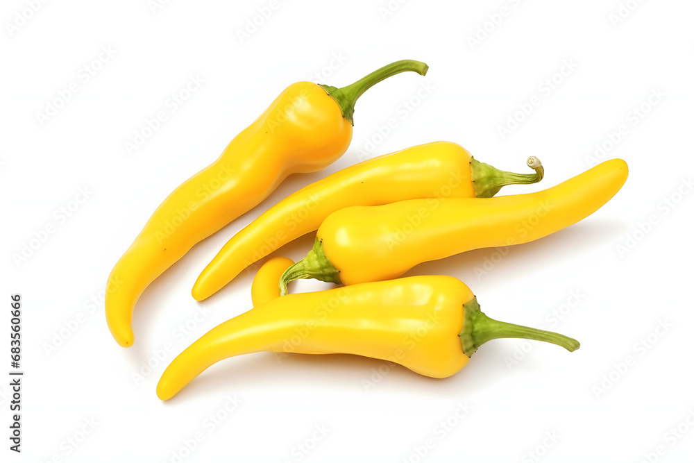 Yellow fresh chili peppers on white background. Yellow fresh chili peppers on white background.