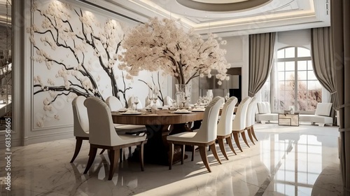Interior of a luxurious dining room, expensive furniture, exclusive villa © PhotoHunter