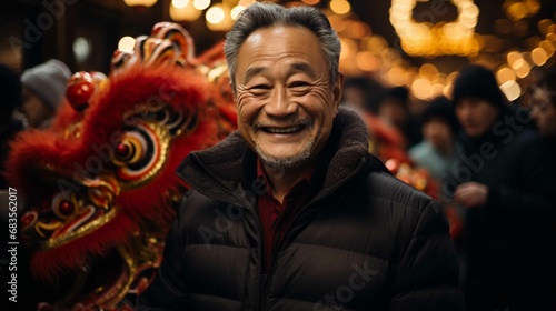 Happy Asian Man Celebrating Chinese New Year in Streets