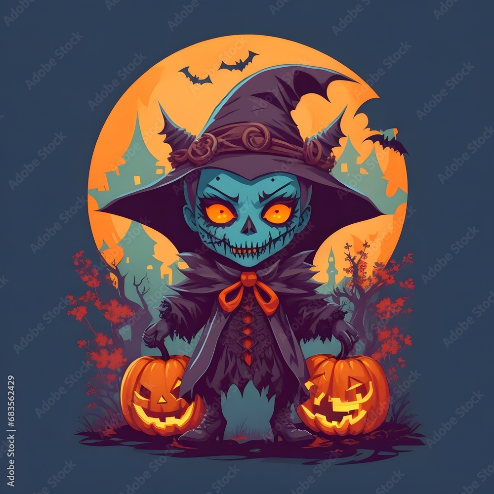 Scary Halloween Cartoon Fantasy, Halloween Cartoon Character Background, Generative Ai