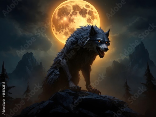 Werewolf Howl Halloween Background  Full Moon Werewolf Howl Halloween  Generative Ai