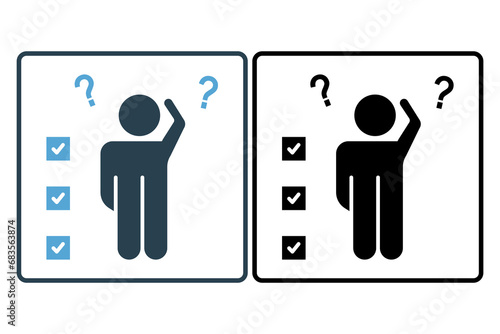 dilemma icon. confused with multiple choice. solid icon style. simple vector design editable