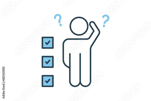 dilemma icon. confused with multiple choice. flat line icon style. simple vector design editable