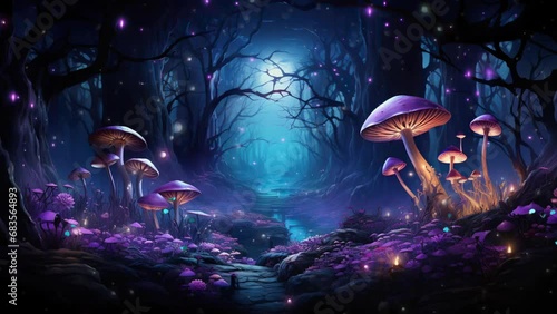 Whimsical Mushrooms: A Dreamy Forest Walk in Surreal Colors - Seamless Looping Time-lapse Virtual Video Animation Background photo