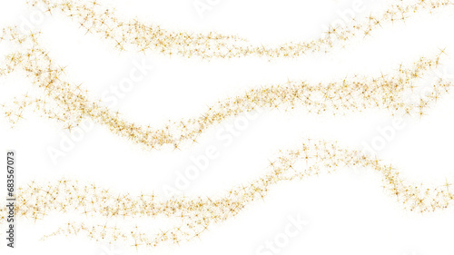 A digital illustration with gold glitter magic swirls and stars on a transparent background. photo