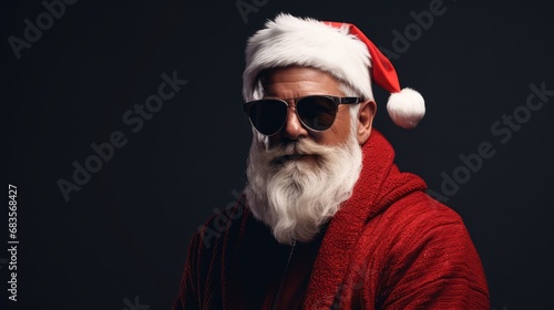 Trendy Santa Claus with glasses and copyspace