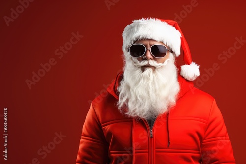 Trendy Santa Claus with glasses and copyspace