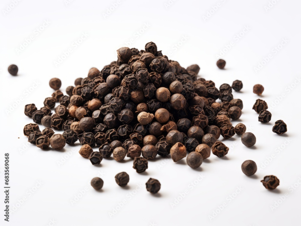 Unveiling the Aesthetic Charm of Black Pepper: A Contrast on White Background Generative AI Unveiling the Aesthetic Charm of Black Pepper: A Contrast on White Background Generative AI