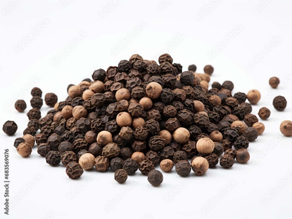 Unveiling the Bold Flavor: Striking Snapshot of Black Pepper on White Background Generative AI Unveiling the Bold Flavor: Striking Snapshot of Black Pepper on White Background Generative AI
