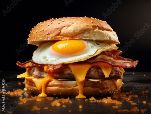 Indulge in the Ultimate Breakfast: Bacon, Egg, and Cheese Sandwich Delight! Generative AI