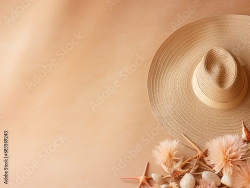 Exquisite Brown Straw Hat Embellished with Ocean Treasures: Perfect for Beach Fashion! Generative AI