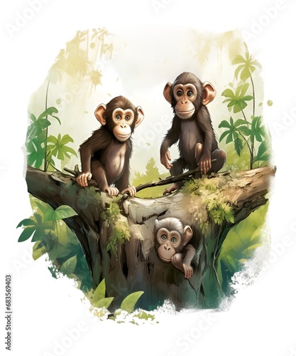 Baby Monkeys Playing Forest