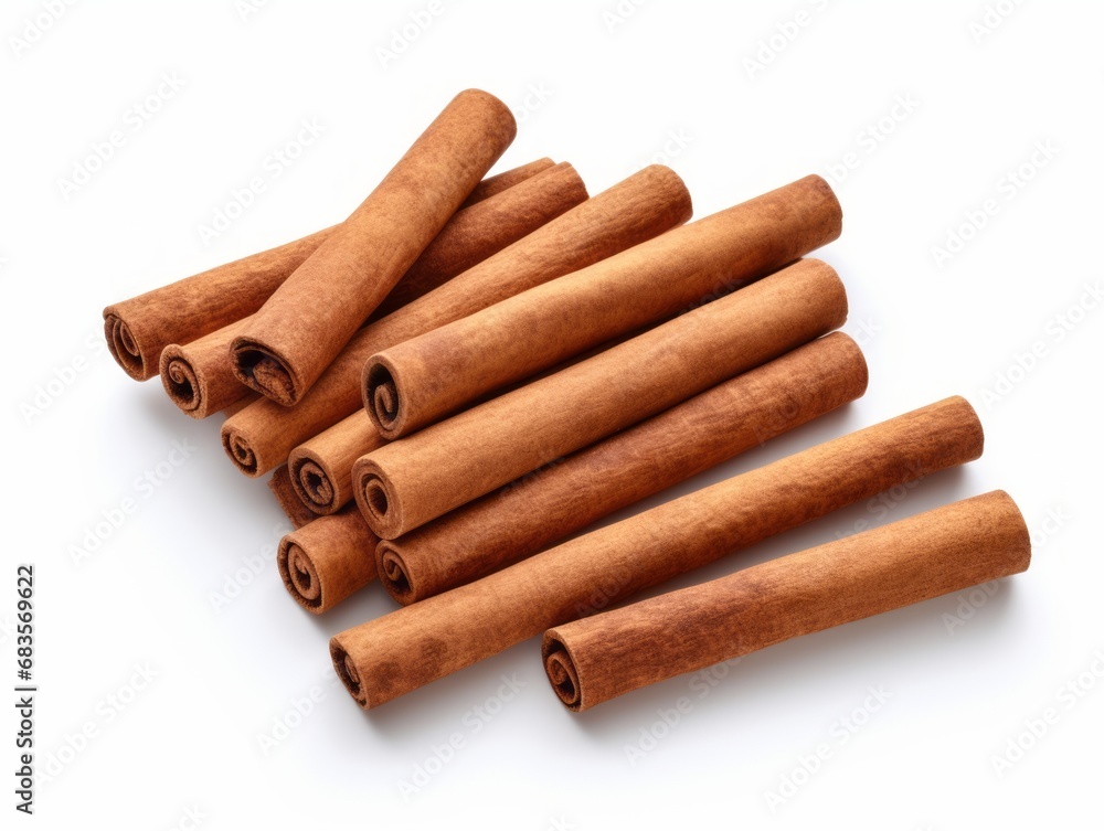Indulge in the Aromatic Appeal: Isolated Cinnamon Sticks on White Backdrop Generative AI