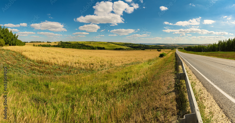 Fototapeta premium A highway passing through a hilly area.