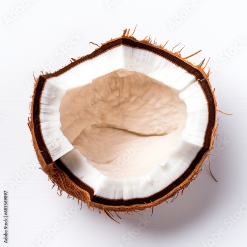 Exquisite Detail of Freshly Cut Half Coconut Isolated on White - Nature's Tropical Delight! Generative AI