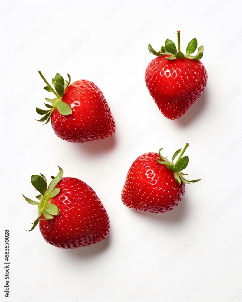 Captivating View of Four Large Strawberries Tumbling Down: An Artistic Splash! Generative AI Captivating View of Four Large Strawberries Tumbling Down: An Artistic Splash! Generative AI