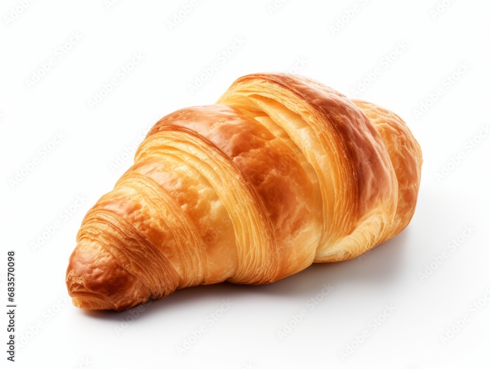 Indulge in the Taste of France: Crisp and Buttery Croissant on White! Generative AI
