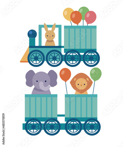 Birthday Celebration Wild Animals Balloons Fun Rabbit Elephant Lion_Train