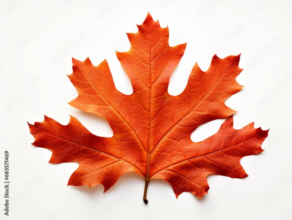 Fototapeta premium Unveiling Autumn's Beauty: Vibrant Red Oak Leaf on Pristine White Background Generative AI