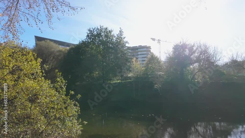 Hiker's point of view along the Corgo river city park in Vila Real, Portugal. photo