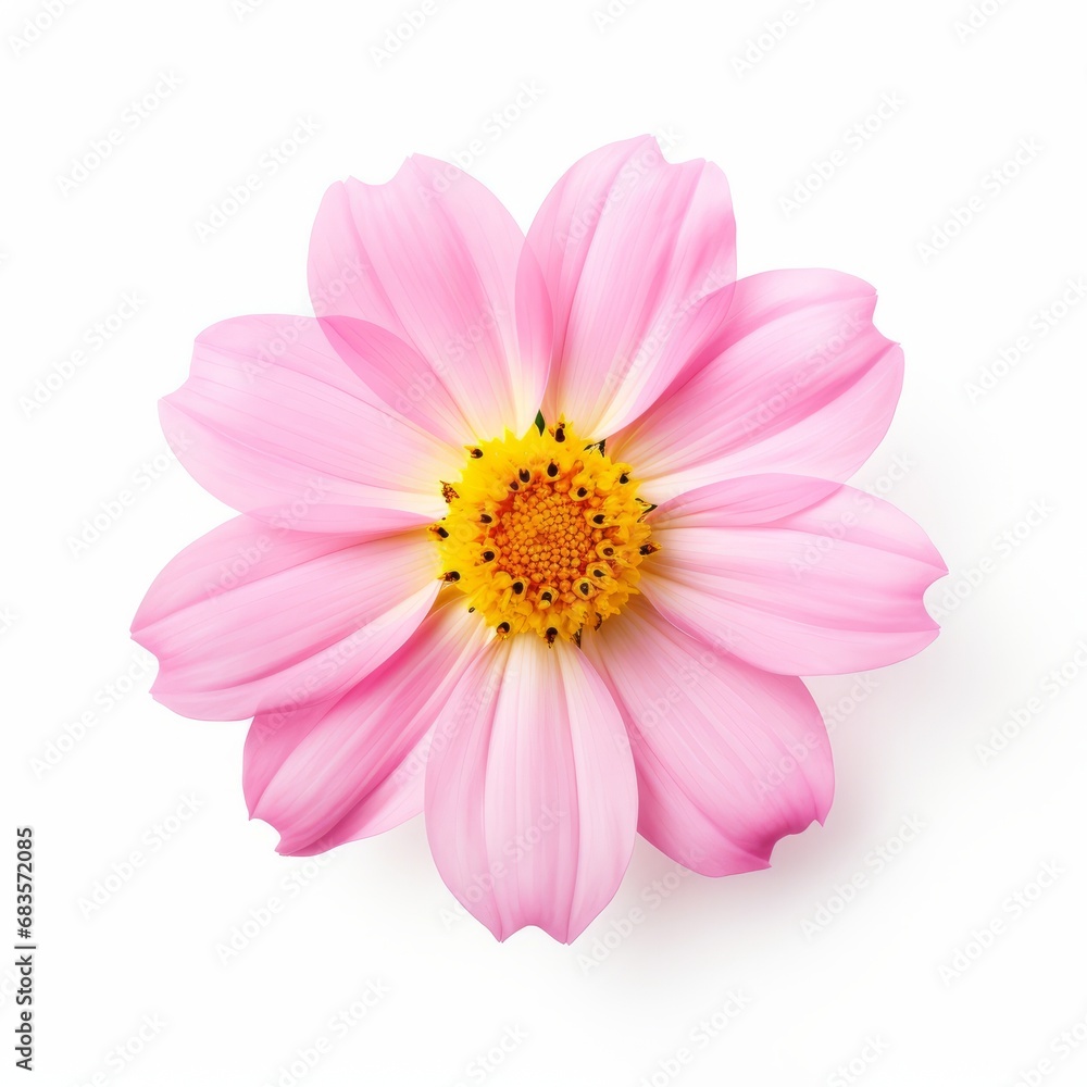 Stunning Solo Pink Blossom: Perfectly Isolated on a Crisp White Background Generative AI
