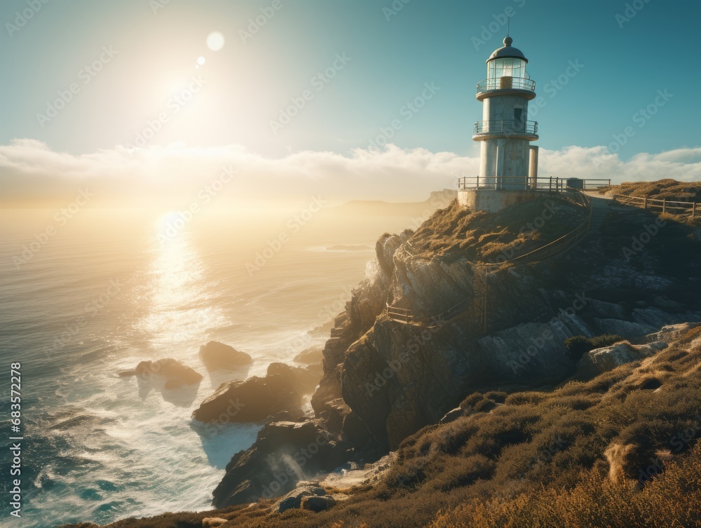 Breathtaking View from a Cliff-Perched Lighthouse in Portugal: A Voyage into Serenity Generative AI