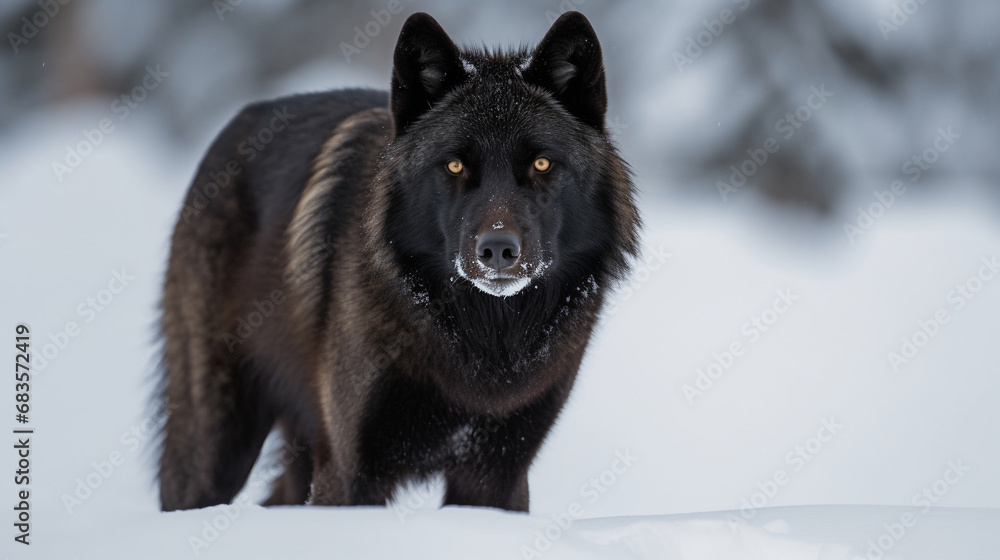 Naklejka premium black wolf in snow