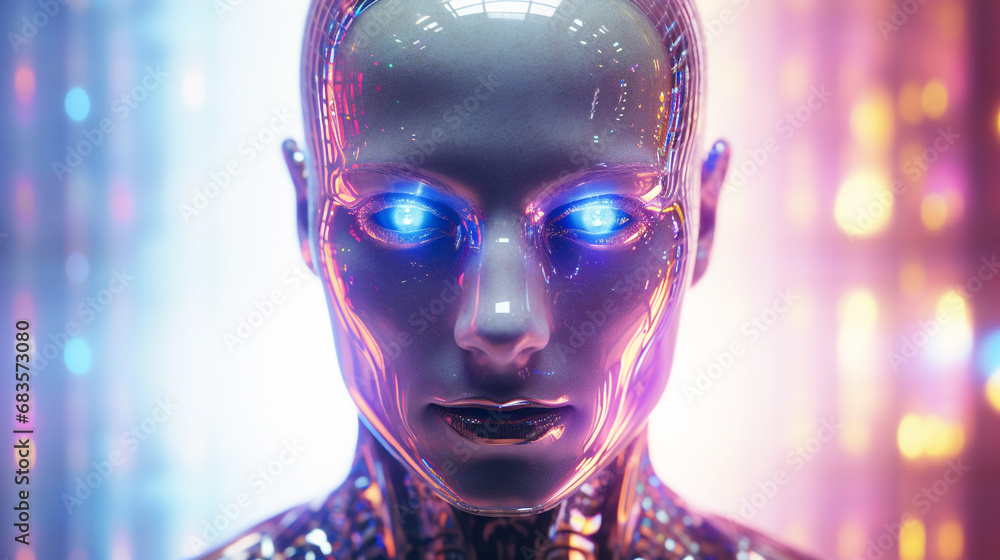 Detailed close-up of an AI Robot's face Detailed close-up of an AI Robot's face