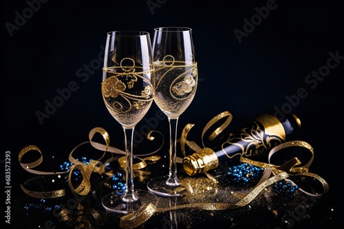 two glasses of champagne party new years eve background wallpaper