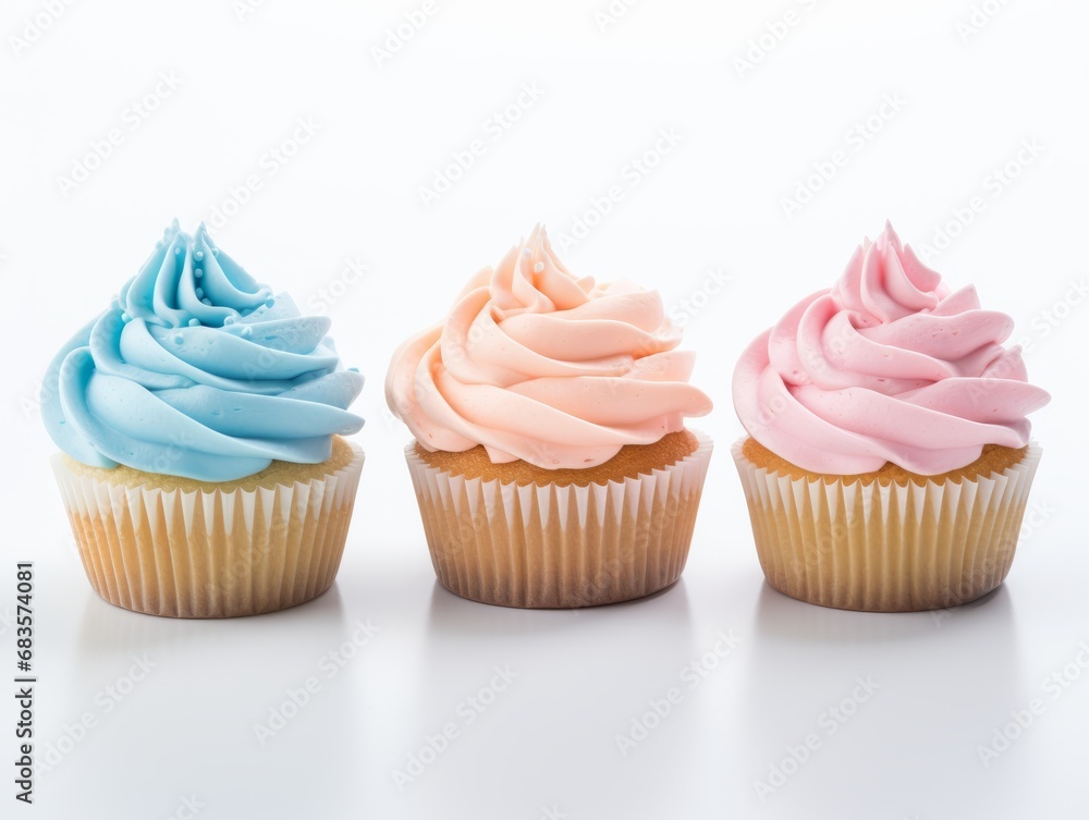 Experience a Burst of Flavor with these 3 Tempting, Colorful Frosted Cupcakes! Generative AI