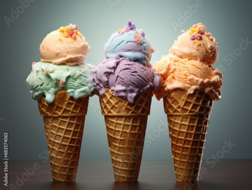Indulge in the Bliss of 3 Unique Ice Cream Flavors - A Rainbow of Creamy Delight! Generative AI