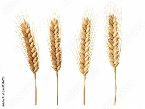 Discover the Pure Simplicity: Exquisite Close-Up of Three Wheat Ears on White Background Generative AI
