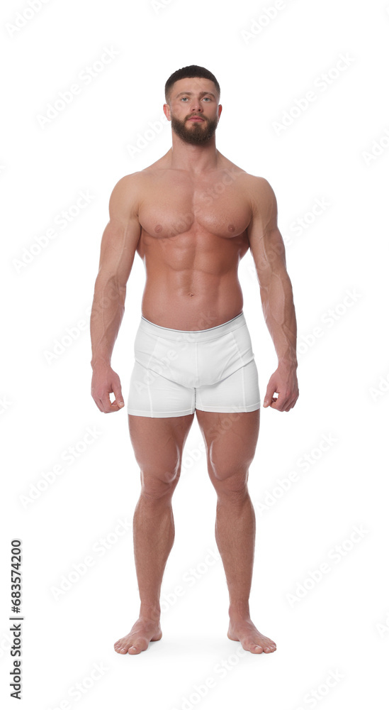 Young man is stylish underwear on white background Young man is stylish underwear on white background
