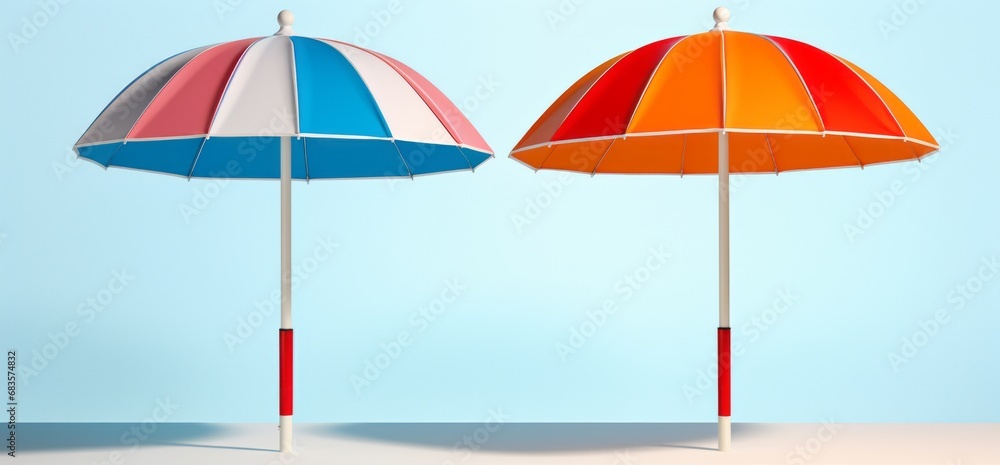 Obraz premium Double Delight: The Allure of Twin Striped Umbrellas Captured! Generative AI