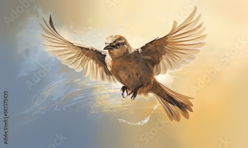 Captivating Moment  Young Sparrow Majestically Takes Flight - A Must See  Generative AI