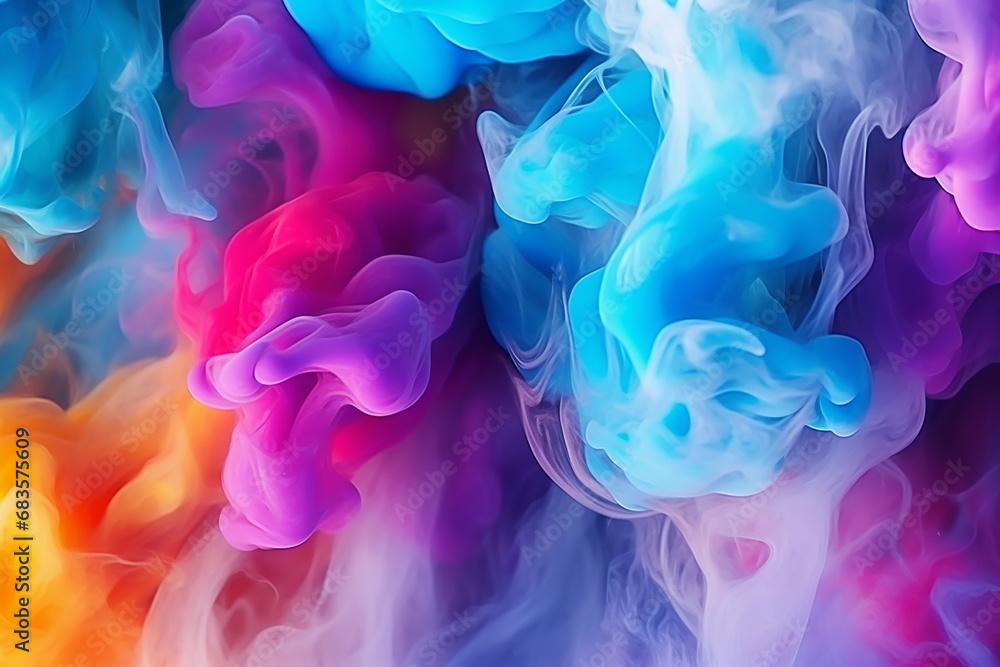 Abstract Acrylic Drop in Water and Multicolored Bright Smoke Fusion - Captivating Liquid Art Created with Generative AI Tools