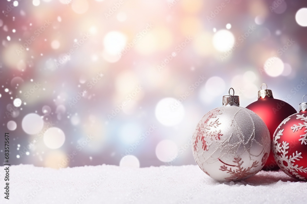 Christmas Balls and Snowflake on Abstract Background - Festive Holiday Decorations Created with Generative AI Tools Christmas Balls and Snowflake on Abstract Background - Festive Holiday Decorations Created with Generative AI Tools