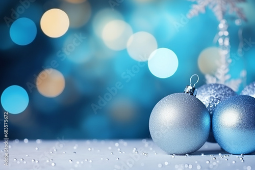 Christmas Balls and Snowflake on Abstract Background - Festive Holiday Decorations Created with Generative AI Tools