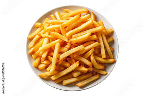 french fries french fries on plate, isolated on transparent background, PNG file, professional studio photo, above viewon white background